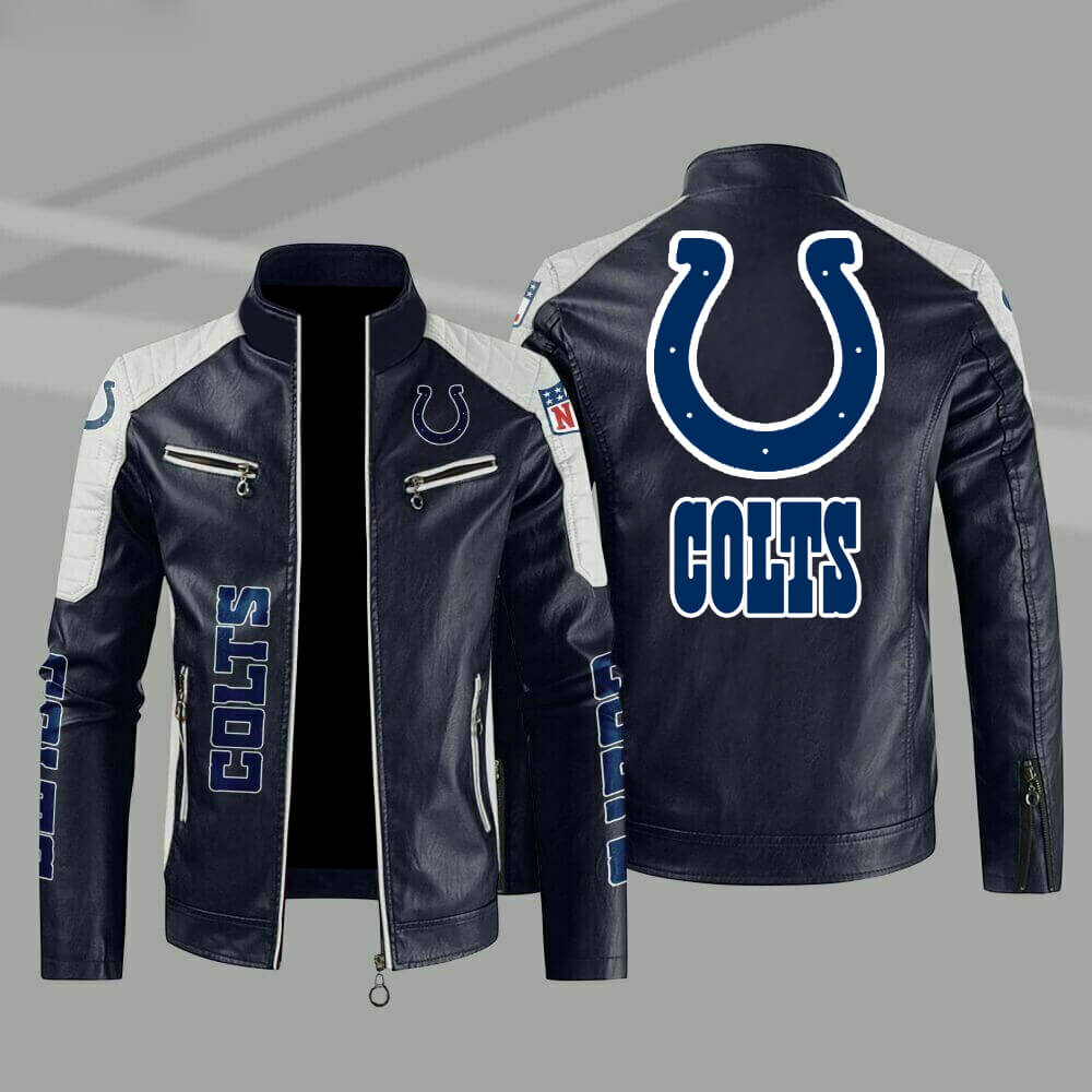 Indianapolis Colts Blue Color Block Leather Jacket Indianapolis Colts Blue Color Block Leather Jacket