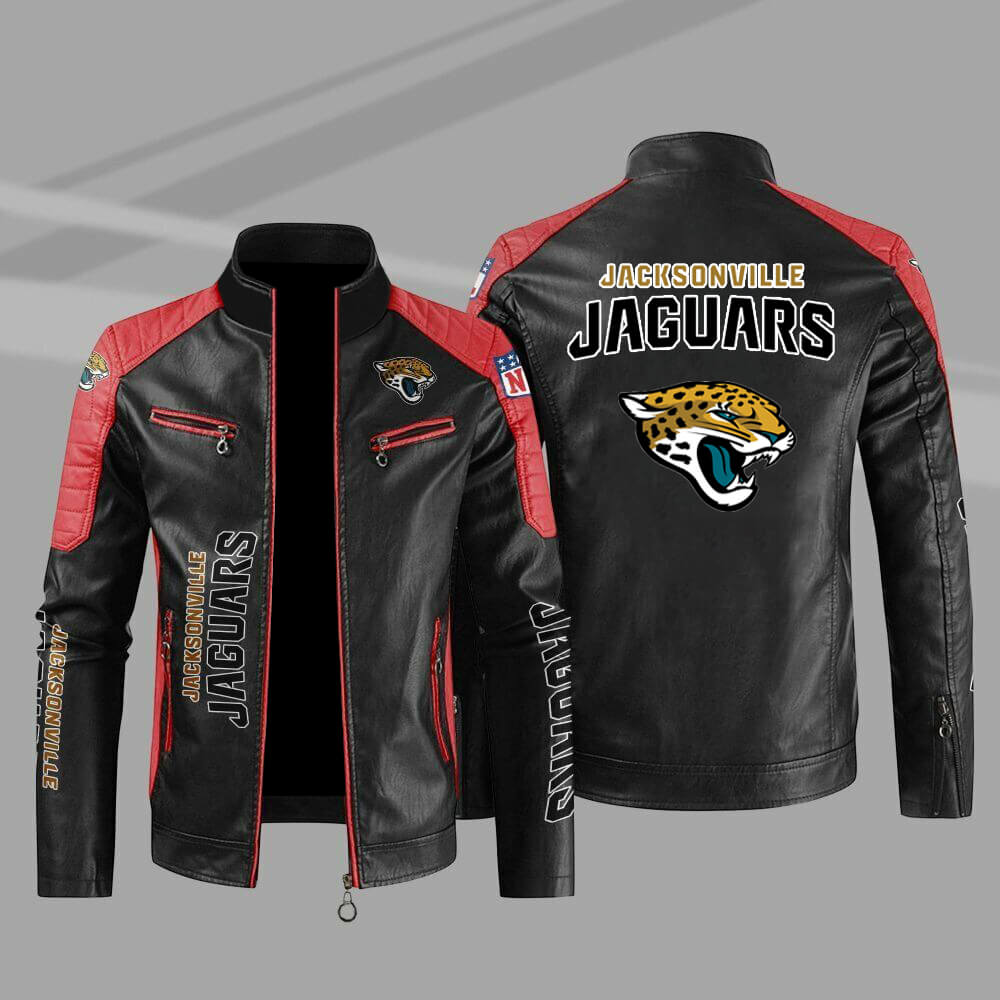 Jacksonville Jaguars Red Color Block Leather Jacket - Maker of Jacket