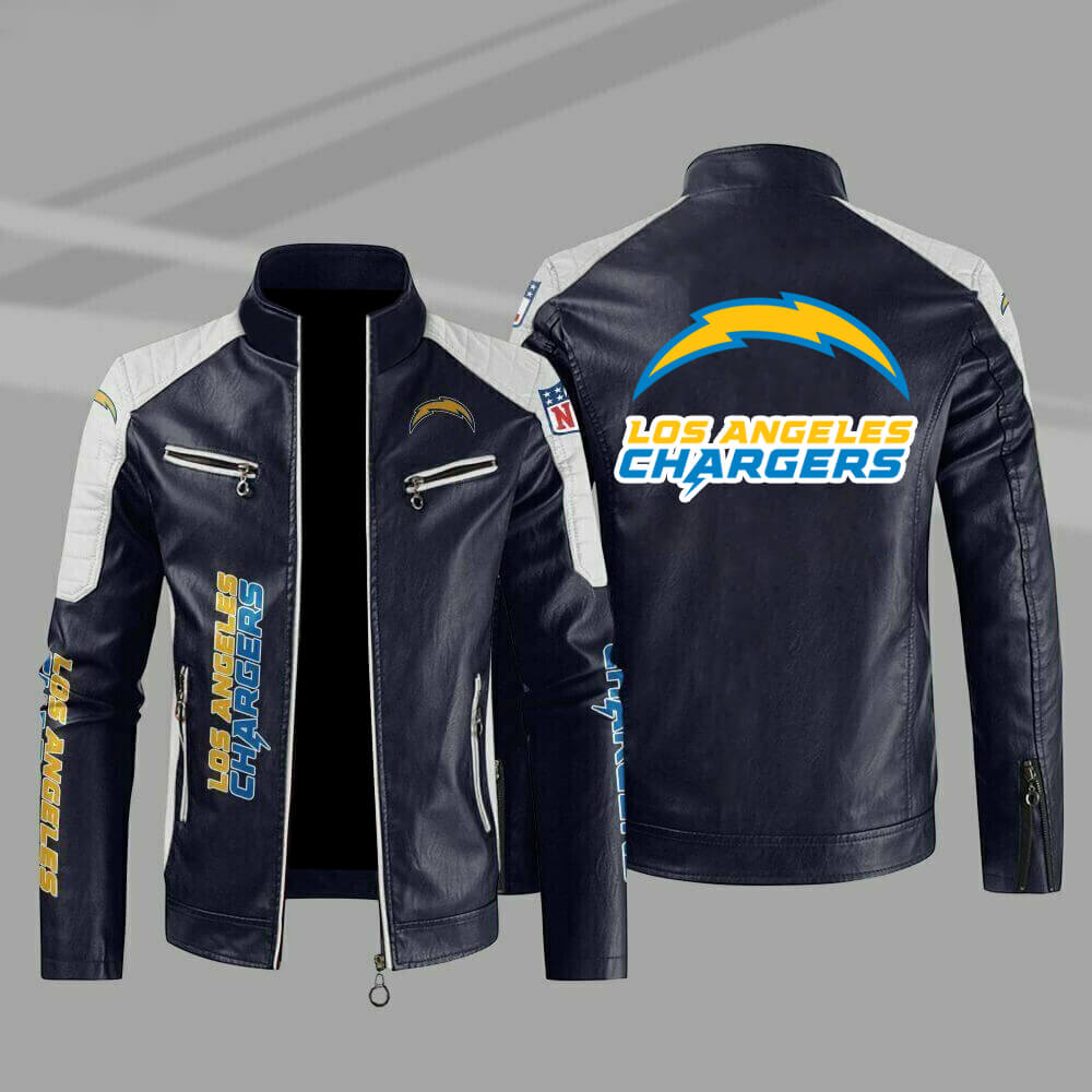 Los Angeles Chargers Blue Color Block Leather Jacket Los Angeles Chargers Blue Color Block Leather Jacket