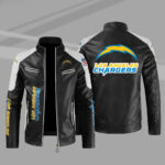 Los Angeles Chargers Color Block Black Leather Jacket