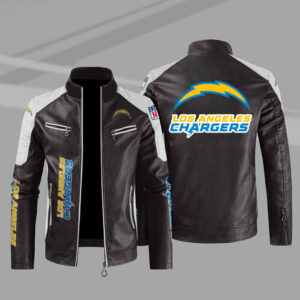 Los Angeles Chargers Maroon Color Block Leather Jacket