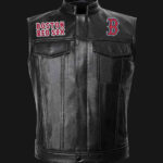 MLB Team Black Boston Red Sox Leather Vest