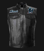 MLB Team Black Miami Marlins Leather Vest