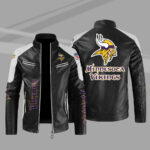 Minnesota Vikings Black Color Block Leather Jacket