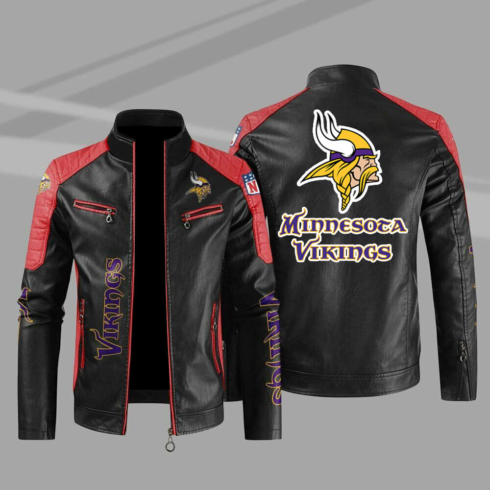 Minnesota Vikings Red Color Block Leather Jacket Minnesota Vikings Red Color Block Leather Jacket