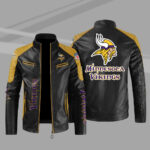 Minnesota Vikings Yellow Color Block Leather Jacket