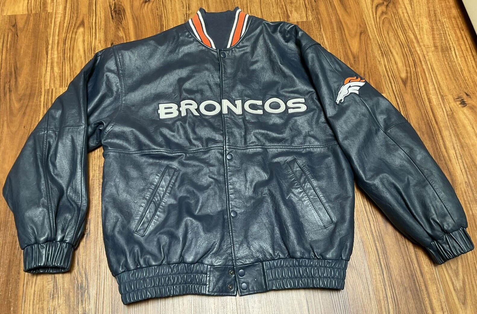 NFL Denver Broncos Navy Blue Leather Jacket (1) NFL Denver Broncos Navy Blue Leather Jacket