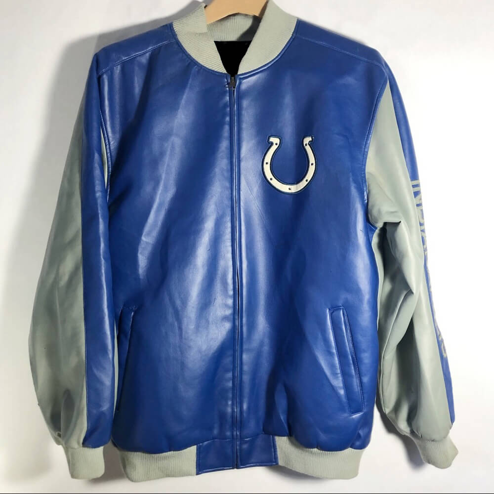 NFL Indianapolis Colts Blue And Gray Leather Jacket (1) NFL Indianapolis Colts Blue And Gray Leather Jacket