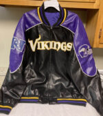 NFL Minnesota Vikings Black And Purple Leather Jacket