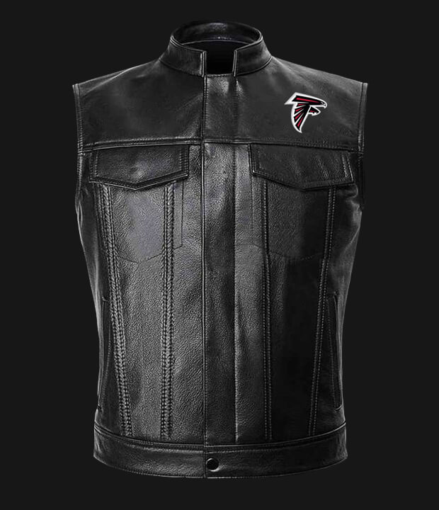 NFL Team Atlanta Falcons Black Leather Vest (1) NFL Team Atlanta Falcons Black Leather Vest