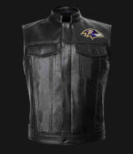 NFL Team Baltimore Ravens Black Leather Vest