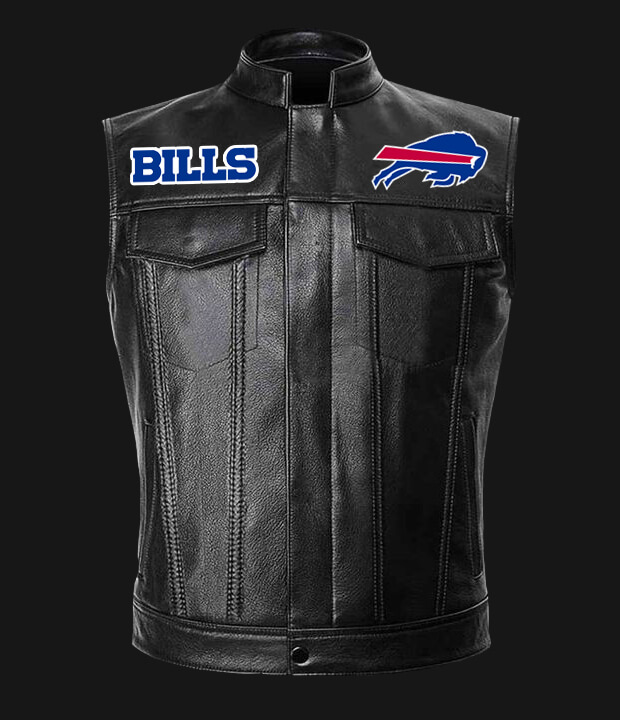 NFL Team Buffalo Bills Black Leather Vest (1) NFL Team Buffalo Bills Black Leather Vest
