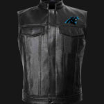NFL Team Carolina Panthers Black Leather Vest