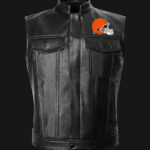 NFL Team Cleveland Browns Black Leather Vest