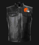 NFL Team Cleveland Browns Black Leather Vest