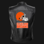 NFL Team Cleveland Browns Black Leather Vest