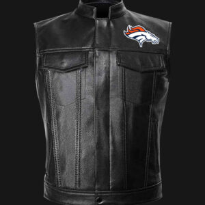 NFL Team Denver Broncos Black Leather Vest