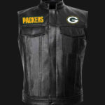 NFL Team Green Bay Packers Black Leather Vest