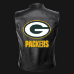 NFL Team Green Bay Packers Black Leather Vest