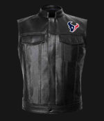 NFL Team Houston Texans Black Leather Vest