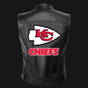 NFL Team Kansas City Chiefs Black Leather Vest