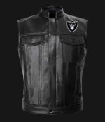 NFL Team Las Vegas Raiders Black Leather Vest