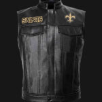 NFL Team New Orleans Saints Black Leather Vest