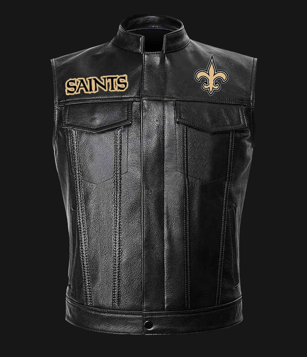 NFL Team New Orleans Saints Black Leather Vest (1) NFL Team New Orleans Saints Black Leather Vest