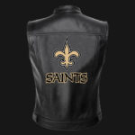 NFL Team New Orleans Saints Black Leather Vest