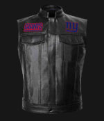 NFL Team New York Giants Black Leather Vest