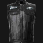 NFL Team Philadelphia Eagles Black Leather Vest