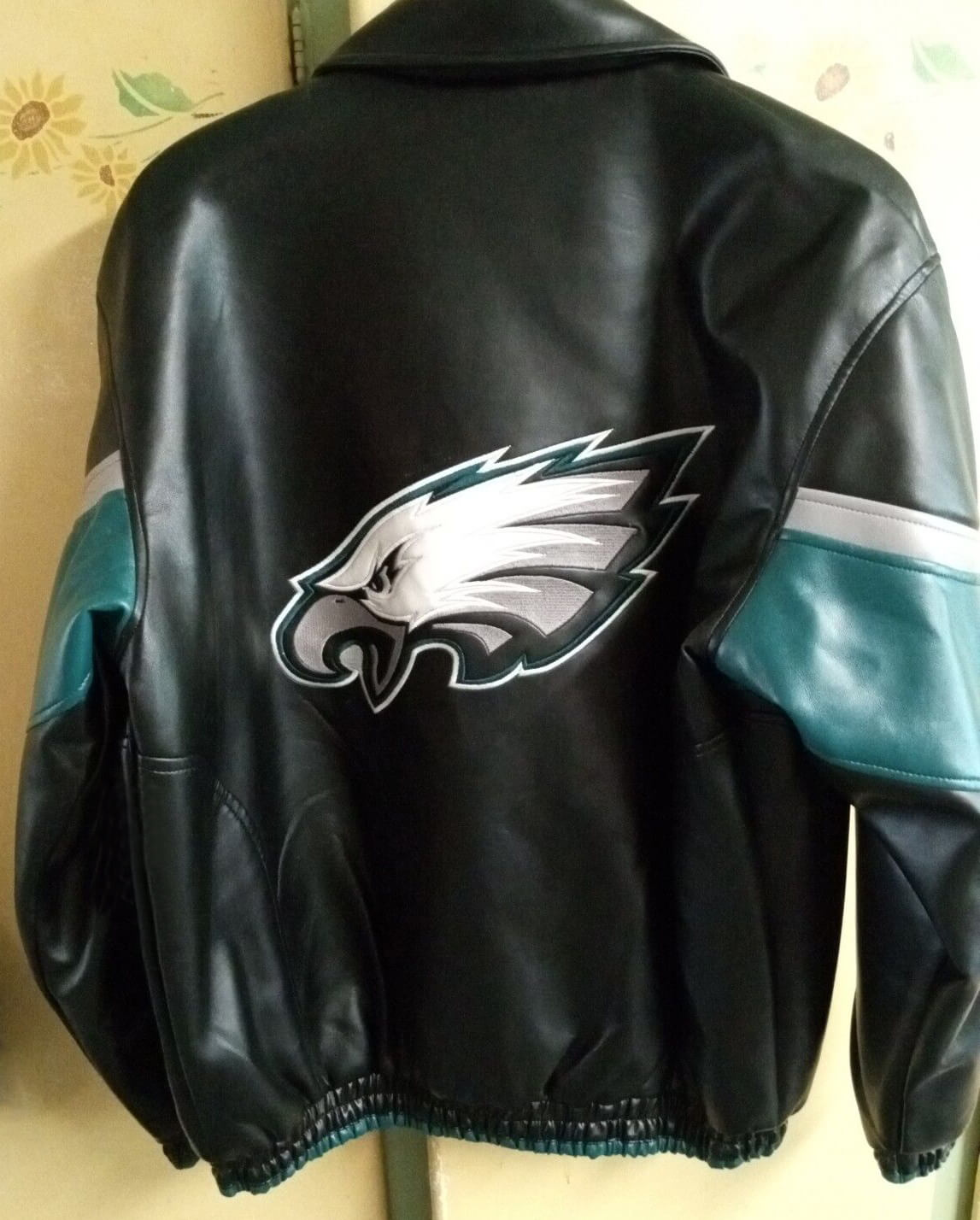 Logo Print Philadelphia Eagles NFL Leather Jacket
