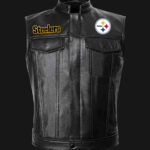 NFL Team Pittsburgh Steelers Black Leather Vest