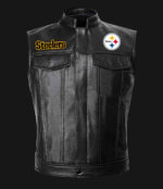 NFL Team Pittsburgh Steelers Black Leather Vest