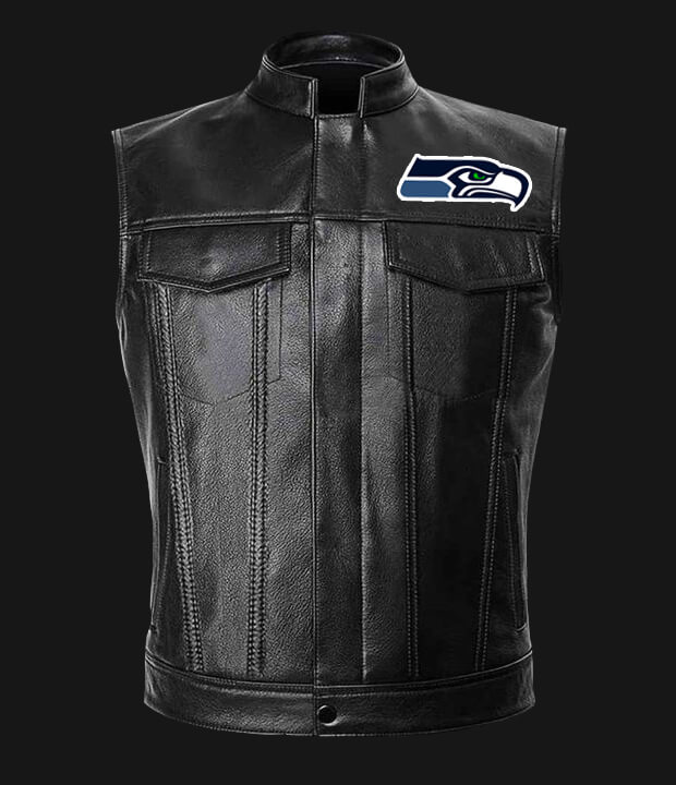 NFL Team Seattle Seahawks Black Leather Vest