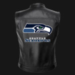 NFL Team Seattle Seahawks Black Leather Vest