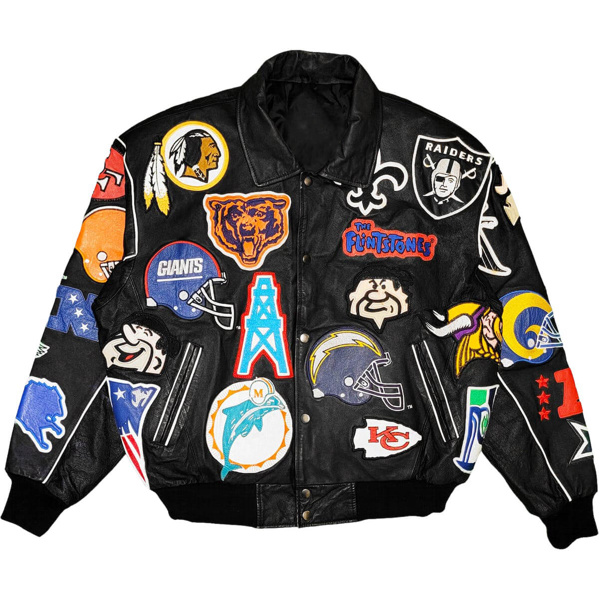 NFL The Flinstones Black Leather Jacket (1) NFL The Flinstones Black Leather Jacket