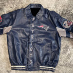New England Patriots Navy Blue And Gray Leather Jacket