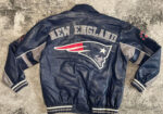 New England Patriots Navy Blue And Gray Leather Jacket