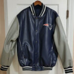 New England Patriots Navy Blue And Silver Leather Jacket
