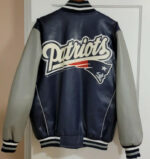 New England Patriots Navy Blue And Silver Leather Jacket