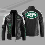 New York Jets Black White Color Block Leather Jacket