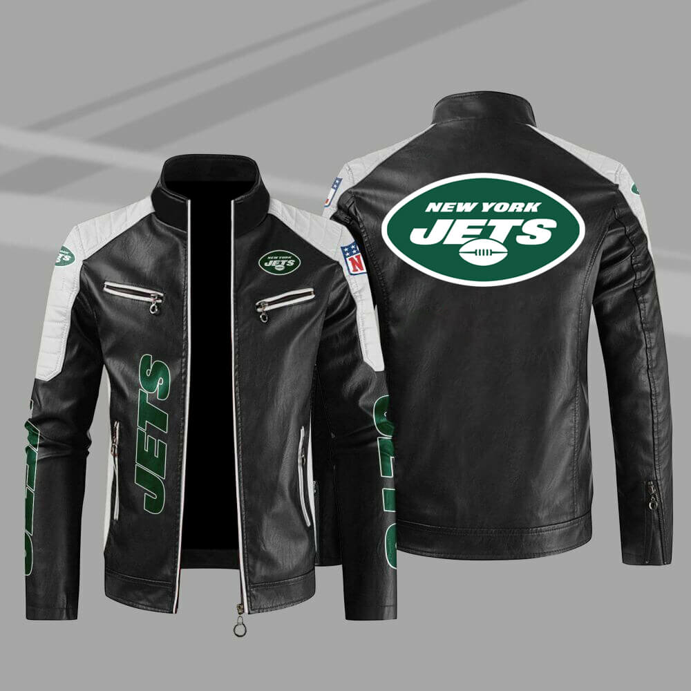 New York Jets Black White Color Block Leather Jacket New York Jets Black White Color Block Leather Jacket