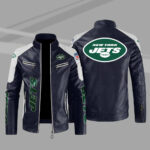 New York Jets Blue White Color Block Leather Jacket