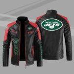 New York Jets Red Black Color Block Leather Jacket