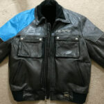 Polaris Blue Black Bomber Leather Jacket