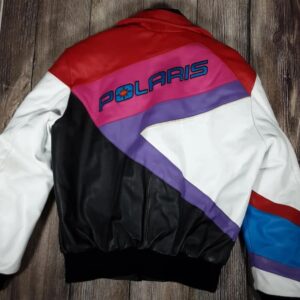 Polaris Color Block Racing Bomber Leather Jacket