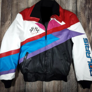 Polaris Color Block Racing Bomber Leather Jacket