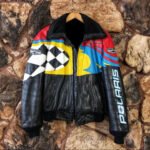Polaris Snowmobile Color Block Bomber Leather Jacket