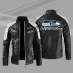 Seattle Seahawks Black Color Block Leather Jacket